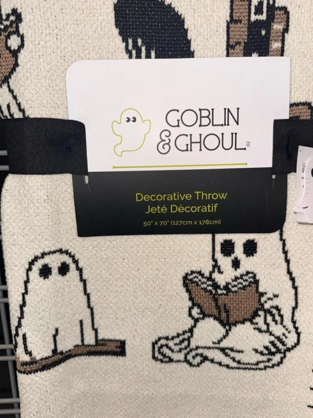 NEW 2026 Goblin and Ghoul Halloween Ghost Reading Book Black Cat Throw Blanket